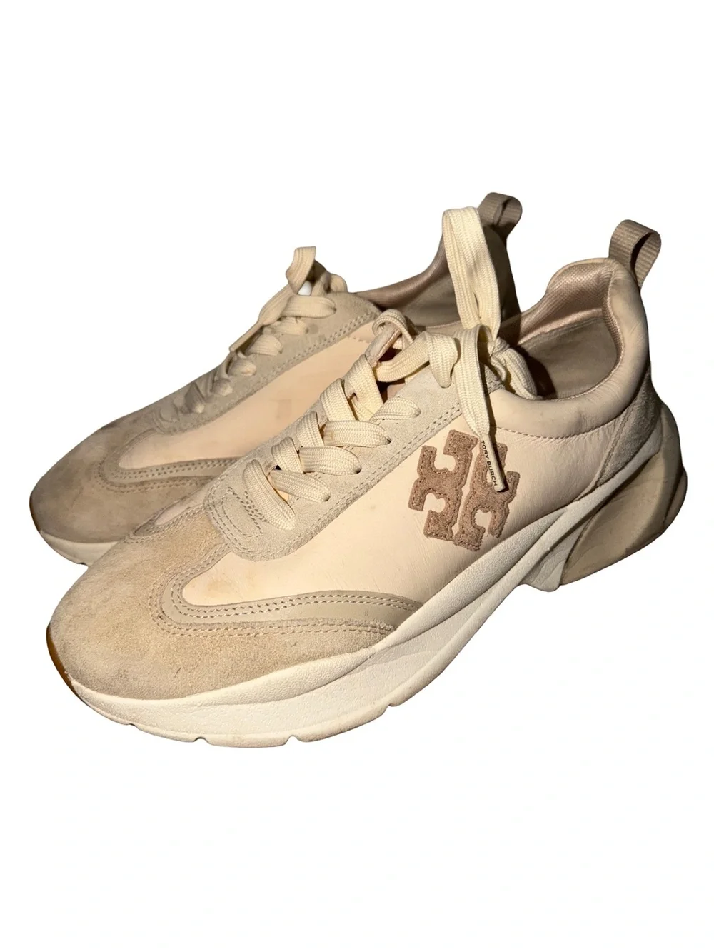 Tory Burch Men’s Cream & Beige Suede Leather Sneakers